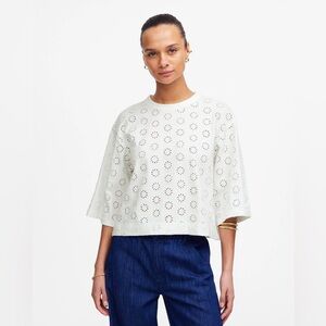 Madewell Embroidered Wide Sleeve Boxy Tee Shirt Crop White XS NWT